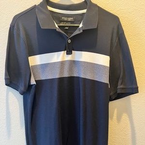 Banana Republic Shirts | Luxury Touch Polo in Navy with White and Grey Stripe